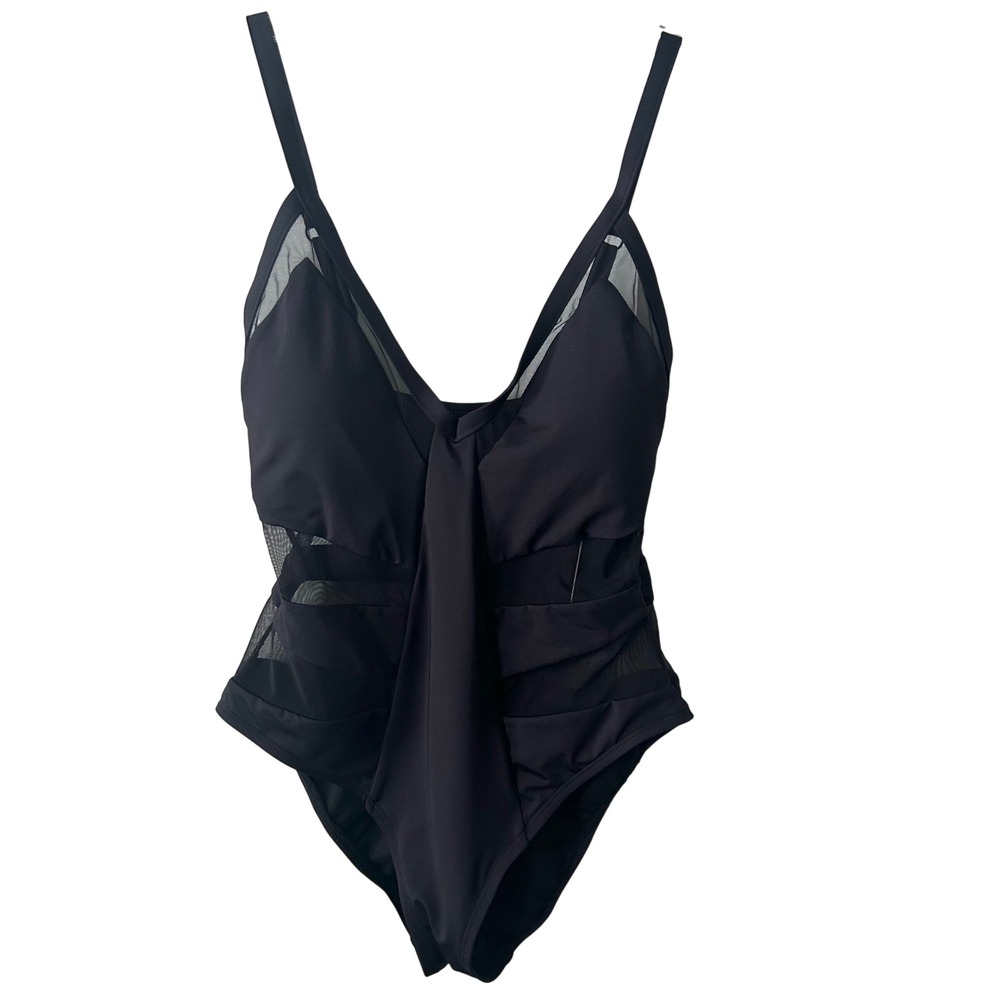 NWT Kenneth Cole Women's‎ Black Mesh Detail One Piece Swimsuit in Size M